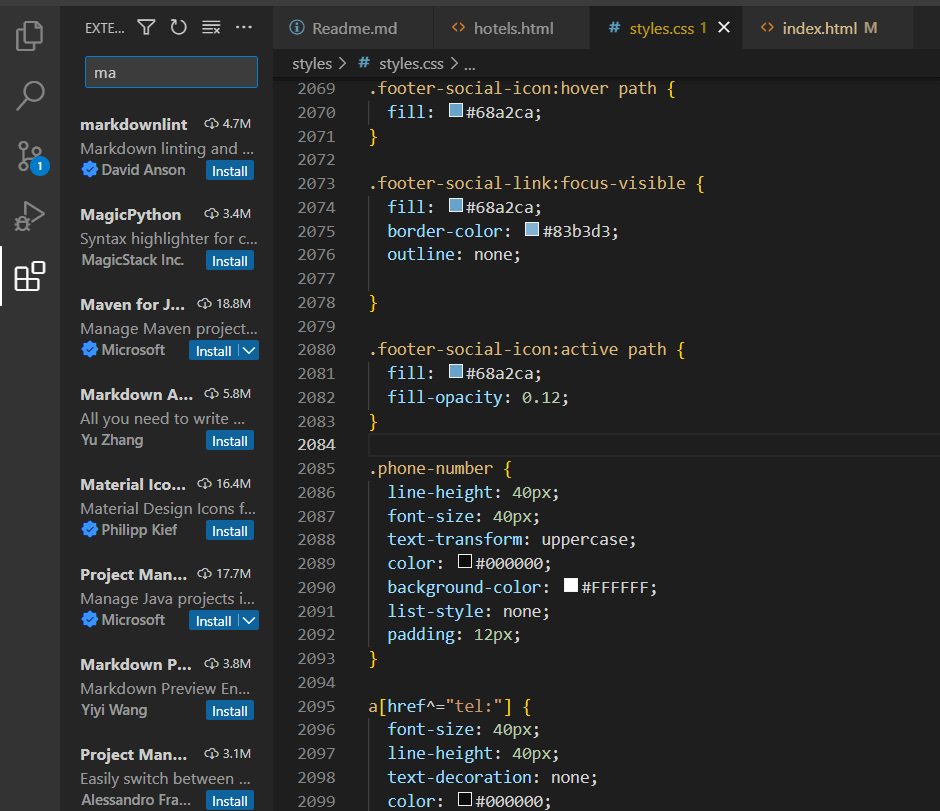 Установка расширений в VS code.